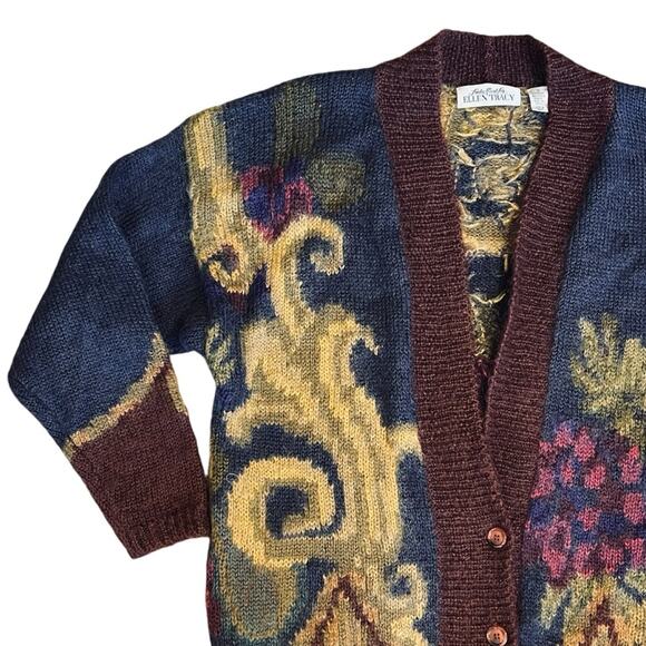 Ellen Tracy Women’s Sz S VTG Navy Mohair Cardigan Sweater 90s Oversized Knit - Picture 2 of 10